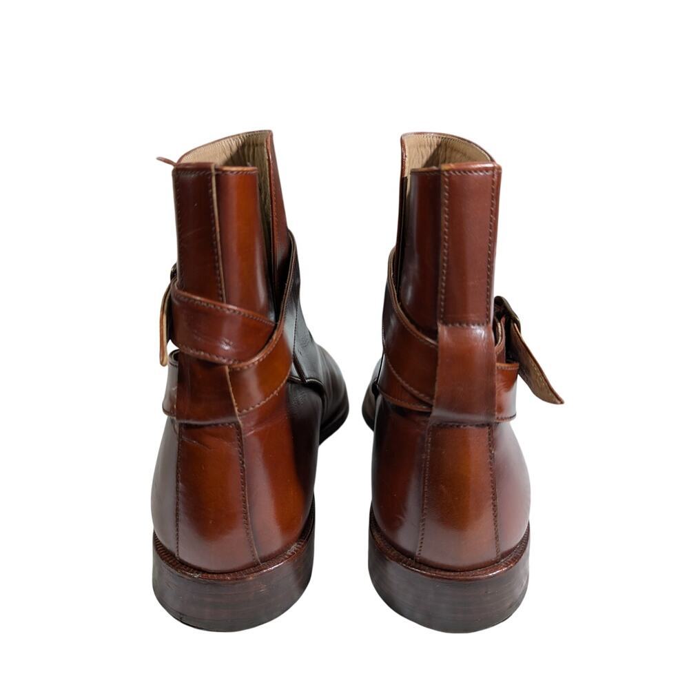 FRAGIACOMO! STUNNING PECAN BROWN GENUINE LEATHER ANKLE BUCKLE MENS BOOTS! SZ 8M - Picture 7 of 10
